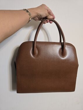 Salvatore Ferragamo Brown Structured Leather Top-Handle Laptop Bag